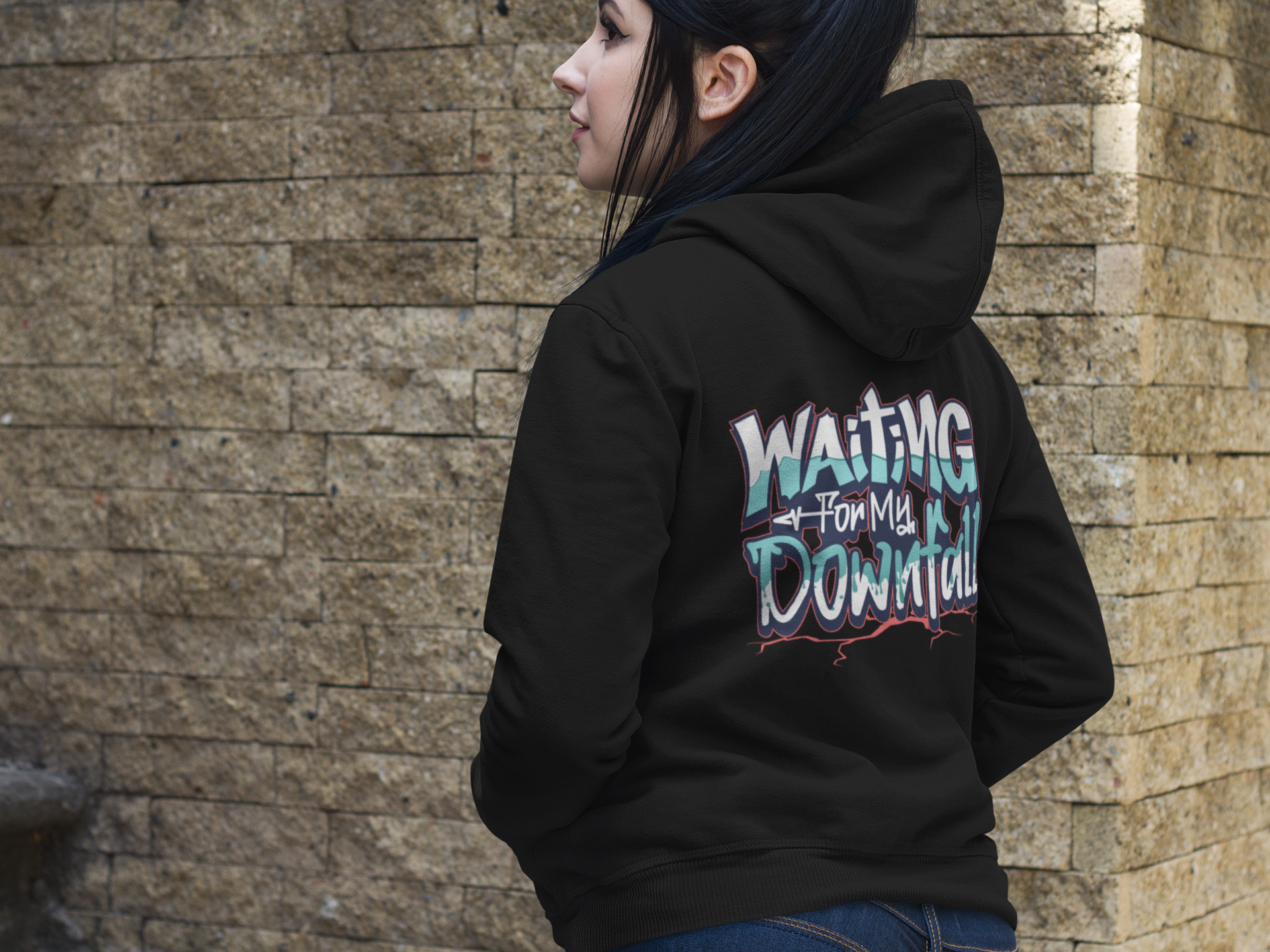 back-shot-of-a-woman-wearing-a-pullover-hoodie-mockup-on-a-stone-staircase-a9414b